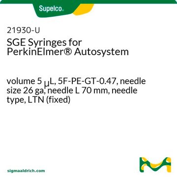 SGE Syringes for PerkinElmer&#174; Autosystem volume 5&#160;&#956;L, 5F-PE-GT-0.47, needle size 26 ga, needle L 70&#160;mm, needle type, LTN (fixed)