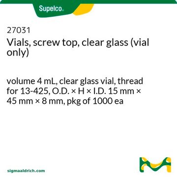 Vials, screw top, clear glass (vial only) volume 4&#160;mL, clear glass vial, thread for 13-425, O.D. × H × I.D. 15&#160;mm × 45&#160;mm × 8&#160;mm, pkg of 1000&#160;ea