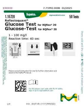 Glucose Test reflectometric, 1-100&#160;mg/L (glucose), for use with REFLECTOQUANT&#174;