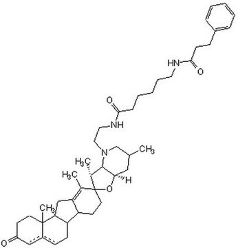 Cyclopamine-KAAD Cyclopamine- KAAD, CAS 306387-90-6, is a cell-permeable potent analog of Cyclopamine (Cat. No. 239803) that specifically inhibits Hedgehog (Hh) signaling with similar or lower toxicity (IC&#8325;&#8320; = 20 nM).