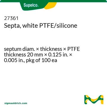 Septa, white PTFE/silicone septum diam. × thickness × PTFE thickness 20&#160;mm × 0.125&#160;in. × 0.005&#160;in., pkg of 100&#160;ea