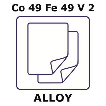 Permendur 49 alloy, Co49Fe49V2 sheet, 300 x 300mm, 0.50mm thickness, as rolled