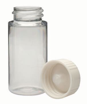 WHEATON&#174; liquid scintillation vial with seperate PE cone lined urea cap transparent PET bottle, capacity (20&#160;mL), screw cap, case of 1,000&#160;ea Bulk packed vials with screw caps in separate bag