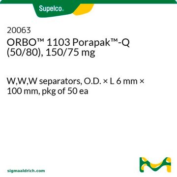 ORBO&#8482; 1103 Porapak&#8482;-Q (50/80), 150/75 mg W,W,W separators, O.D. × L 6&#160;mm × 100&#160;mm, pkg of 50&#160;ea