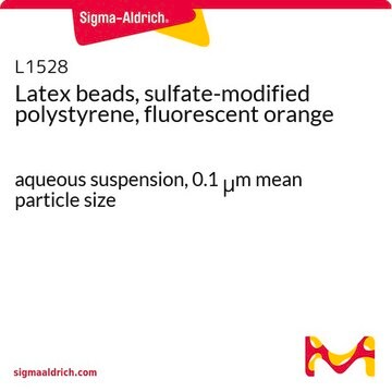 Latex beads, sulfate-modified polystyrene, fluorescent orange aqueous suspension, 0.1&#160;&#956;m mean particle size