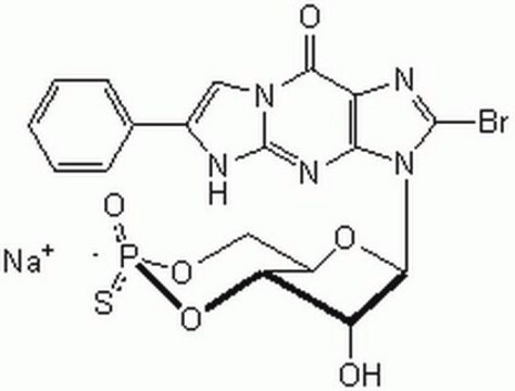 Guanosine 3&#8242;,5&#8242;-cyclic Monophosphorothioate, &#946;-Phenyl-1,N&#178;-etheno-8-bromo-, Rp-Isomer, Sodium Salt A metabolically-stable, competitive inhibitor of protein kinase G types 1&#945; and 1&#946; (Ki = 30 nM).