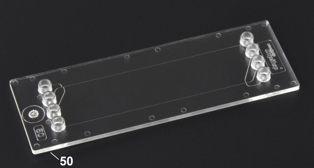 Cross-shaped channel chip (slide format) Fluidic 160, Cyclic Olefin Copolymer (COC) with Mini-Luer Interface