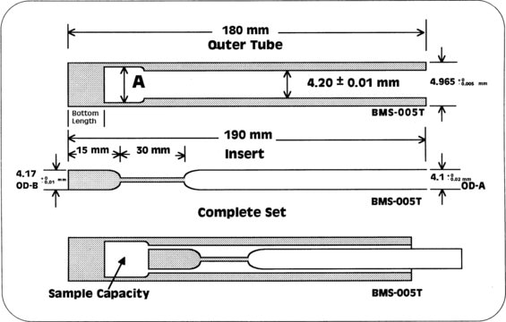 Shigemi Advanced NMR microtube assembly matched with DMSO-d6, Shigemi DMS-005TV, bottom L 15&#160;mm