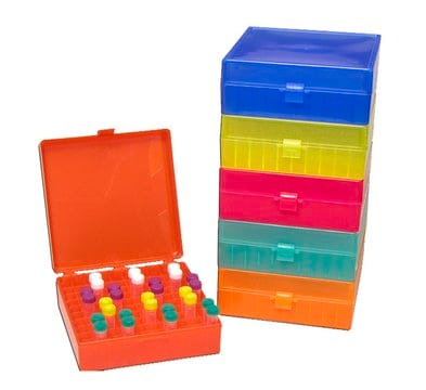 MTC&#8482; Bio Storage Box With Hinged Lid to hold, 100 x 1.5 mL tubes, assorted colors