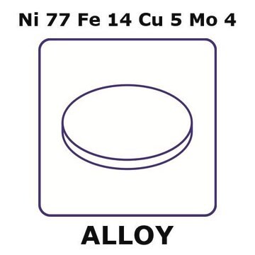 Magnetic shielding alloy, Ni77Fe14Cu5Mo4 foil, 10mm disks, 0.25mm thickness, annealed