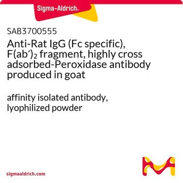 Anti-Rat IgG (Fc specific), F(ab&#8242;)2 fragment, highly cross adsorbed-Peroxidase antibody produced in goat affinity isolated antibody, lyophilized powder