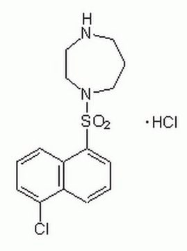 ML-9, Hydrochloride A cell-permeable, reverisible and ATP-competitive inhibitor of myosin light chain kinase (Ki = 3.8 &#181;M), protein kinase A (Ki = 32 &#181;M), and protein kinase C (Ki = 54 &#181;M).