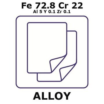 Fecralloy&#174; - iron/chromium foil, Fe72.8%/Cr22%/Al 5%/Y 0.1%/Zr 0.1%, thickness 0.05&#160;mm, size 50 × 50&#160;mm, temper as rolled