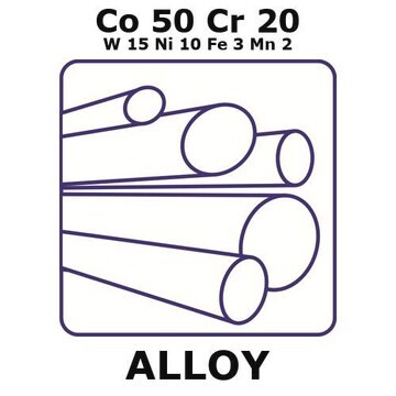 Cobalt/Chromium/Tungsten/Nickel/Iron/Manganese rod, Co50%/Cr20%/W 15%/Ni10%/Fe 3%/Mn 2%, 9.8&#160;mm diameter, length 500 mm