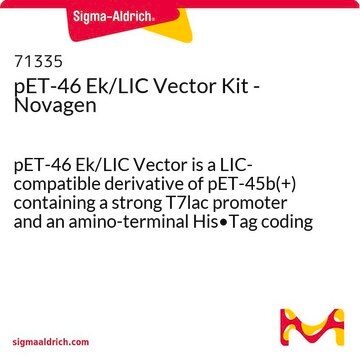 pET-46 Ek/LIC Vector Kit - Novagen pET-46 Ek/LIC Vector is a LIC-compatible derivative of pET-45b(+) containing a strong T7lac promoter and an amino-terminal His&#8226;Tag coding sequence immediately followed by an Ek/LIC cloning site.