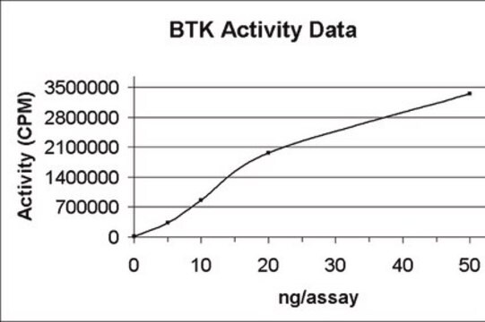 BTK Protein, active, 10 &#181;g Active, N-terminal His6-tagged, recombinant, full-length, human BTK, for use in Kinase Assays.