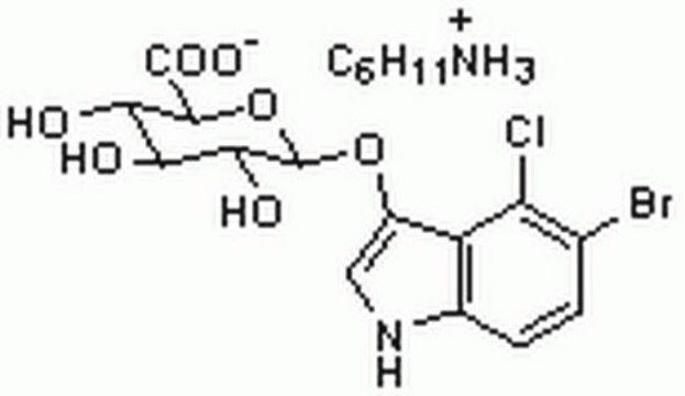 5-Bromo-4-chloro-3-indolyl-&#946;-D-glucuronic Acid, Cyclohexylammonium Salt Substrate for &#946;-glucuronidase that produces insoluble, intense indigo-blue chromophore (615 nm) after enzymatic hydrolysis.