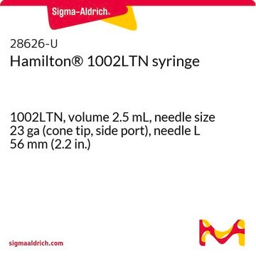 Hamilton&#174; 1002LTN syringe 1002LTN, volume 2.5&#160;mL, needle size 23 ga (cone tip, side port), needle L 56&#160;mm (2.2&#160;in.)