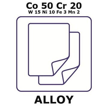 Cobalt-chromium-tungsten-nickel-iron-manganese alloy, Co50Cr20W15Ni10Fe3Mn2 foil, 300 x 300mm, 0.25mm thickness