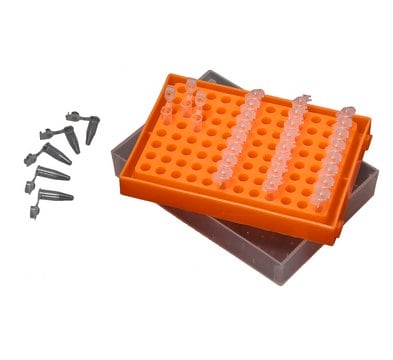 MTC&#8482; Bio PCR Rack With Lid to hold, 96 x 0.2 mL tubes, orange