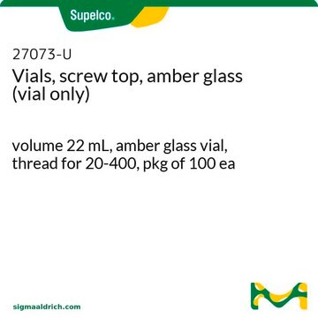 バイアル、スクリュートップ、褐色ガラス(キャップは付属しません) volume 22&#160;mL, amber glass vial, thread for 20-400, pkg of 100&#160;ea