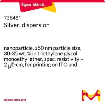 Silver, dispersion nanoparticle, &#8804;50&#160;nm particle size, 30-35&#160;wt. % in triethylene glycol monoethyl ether, spec. resistivity ~ 2 &#956;&#937;-cm, for printing on ITO and glass