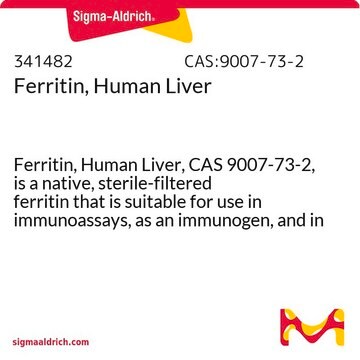 Ferritin, Human Liver Ferritin, Human Liver, CAS 9007-73-2, is a native, sterile-filtered ferritin that is suitable for use in immunoassays, as an immunogen, and in enzyme/radiolabeling.