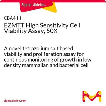 EZMTT High Sensitivity Cell Viability Assay, 50X A novel tetrazolium salt based viability and proliferation assay for continous monitoring of growth in low density mammalian and bacterial cell culture.