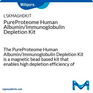 PureProteome Human Albumin/Immunoglobulin Depletion Kit The PureProteome Human Albumin/Immunoglobulin Depletion Kit is a magnetic bead based kit that enables high depletion efficiency of Albumin and all Immunoglobulins from human serum or plasma samples.