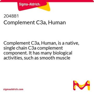 Complement C3a, Human Complement C3a, Human, is a native, single chain C3a complement component. It has many biological activities, such as smooth muscle contraction, platelet activation, &amp; immunoregulatory reactions.