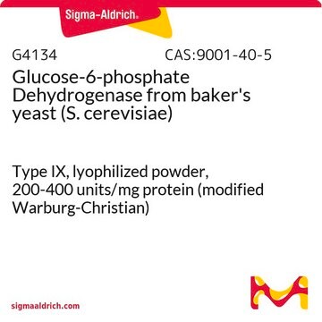 Glucose-6-phosphate Dehydrogenase from baker’s yeast (S.&#160;cerevisiae) Type IX, lyophilized powder, 200-400&#160;units/mg protein (modified Warburg-Christian)