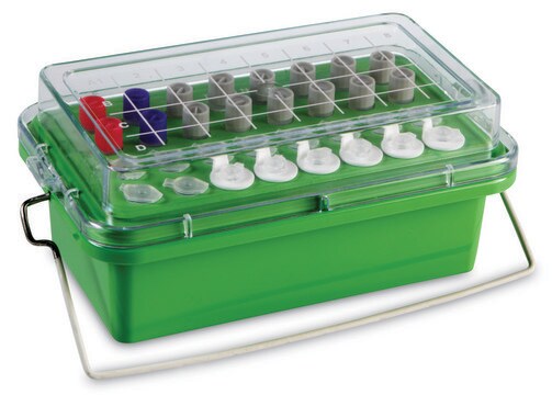 TrueNorth&#174; Mini Cooler for tubes, 0.5 &#8209; 2&#160;mL, with clear lid, temp. limit 0 °C, size 32&#160;wells, green polycarbonate