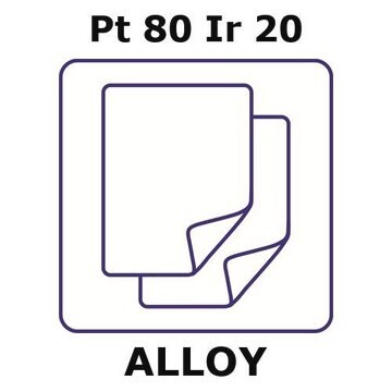 Platinum/Iridium foil, thickness 0.0125&#160;mm, Pt80%/Ir20%, size 50 × 50&#160;mm, temper as rolled