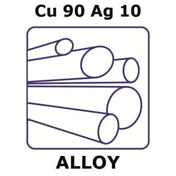 Copper-silver alloy, Cu90Ag10 200mm rod, 15mm diameter, as drawn