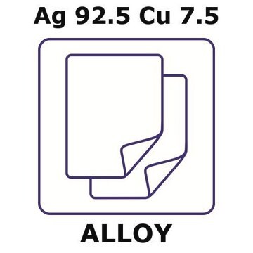 Silver-copper alloy, Ag92.5Cu7.5 foil, 100 x 100mm, 0.5mm thickness, as rolled