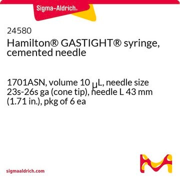 Hamilton&#174; GASTIGHT&#174;シリンジ、硬化ニードル 1701ASN, volume 10&#160;&#956;L, needle size 23s-26s ga (cone tip), needle L 43&#160;mm (1.71&#160;in.), pkg of 6&#160;ea