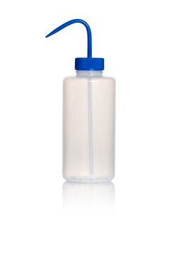 Azlon&nbsp;Square Shoulder Safety Wash Bottles With Driplok Vapor Venting wide-neck, low-density polyethylene bottle, blue polypropylene closure, capacity 1000&#160;mL