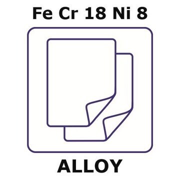 Stainless Steel - AISI 302 alloy, FeCr18Ni8 foil, 100 x 100mm, 0.1mm thickness, hard