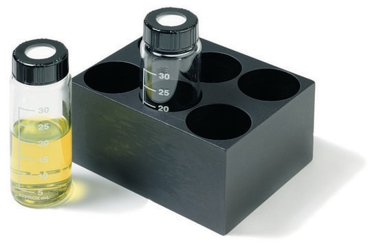 Heater block for 28 mm diameter vials for use with 28 mm diameter vials