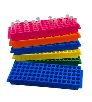 MTC&#8482; Bio Fraction CollectorTube Rack holds 80 x 1.5 /2.0 mL tubes, assorted colors, pack of 5&#160;ea