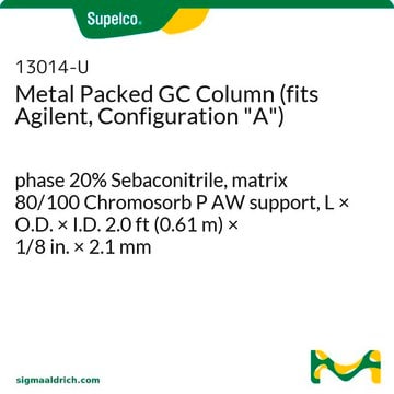 Metal Packed GC Column (fits Agilent, Configuration "A") phase 20% Sebaconitrile, matrix 80/100 Chromosorb P AW support, L × O.D. × I.D. 2.0&#160;ft (0.61&#160;m) × 1/8&#160;in. × 2.1&#160;mm