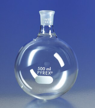 Pyrex&#174; round-bottom boiling flask, short neck capacity 100&#160;mL, joint: ST/NS 19/22