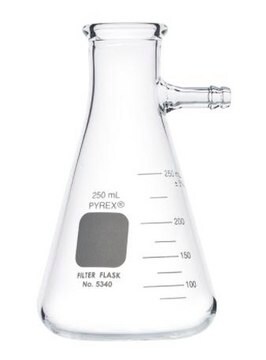 Pyrex&#174; heavy wall graduated filtering flask, with tubulation 10 mm O.D. hose-connection, capacity 250&#160;mL