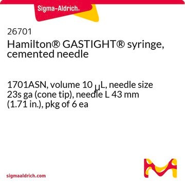 Hamilton&#174; GASTIGHT&#174; syringe, cemented needle 1701ASN, volume 10&#160;&#956;L, needle size 23s ga (cone tip), needle L 43&#160;mm (1.71&#160;in.), pkg of 6&#160;ea