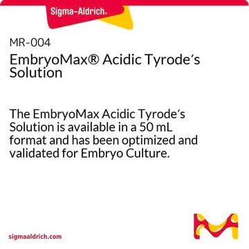 EmbryoMax&#174; Acidic Tyrode&#8242;s Solution The EmbryoMax Acidic Tyrode&#8242;s Solution is available in a 50 mL format and has been optimized and validated for Embryo Culture.