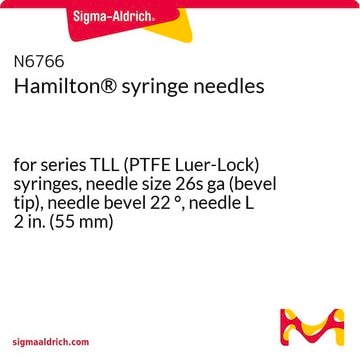 Hamilton&#174; syringe needles for series TLL (PTFE Luer-Lock) syringes, needle size 26s ga (bevel tip), needle bevel 22&#160;°, needle L 2&#160;in. (55&#160;mm)