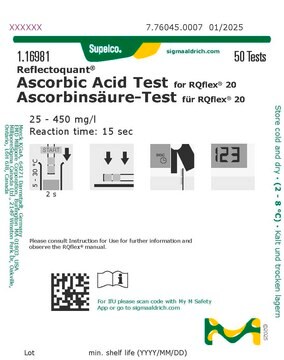 Ascorbic Acid Test reflectometric, 25-450&#160;mg/L (ascorbic acid), for use with REFLECTOQUANT&#174;