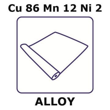 Manganin&#174; - resistance alloy, Cu86Mn12Ni2 foil, 0.2m coil, 100mm coil width, 0.635mm thickness, annealed