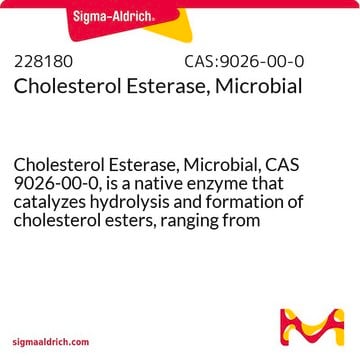 Cholesterol Esterase, Microbial Cholesterol Esterase, Microbial, CAS 9026-00-0, is a native enzyme that catalyzes hydrolysis and formation of cholesterol esters, ranging from cholesterol acetate to cholesterol stearate.