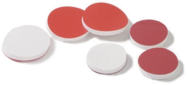 Septa, red PTFE/Silicone red PTFE/white silicone, diam. × thickness 10&#160;mm × 0.060&#160;in., for use with 2&nbsp;mL, 10/425 thread, large opening, pkg of 100&#160;ea